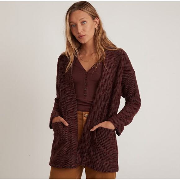 Marine Layer Sweaters - Marine‎ Layer Birdseye Cardigan Sweater Maroon & Black Size XL